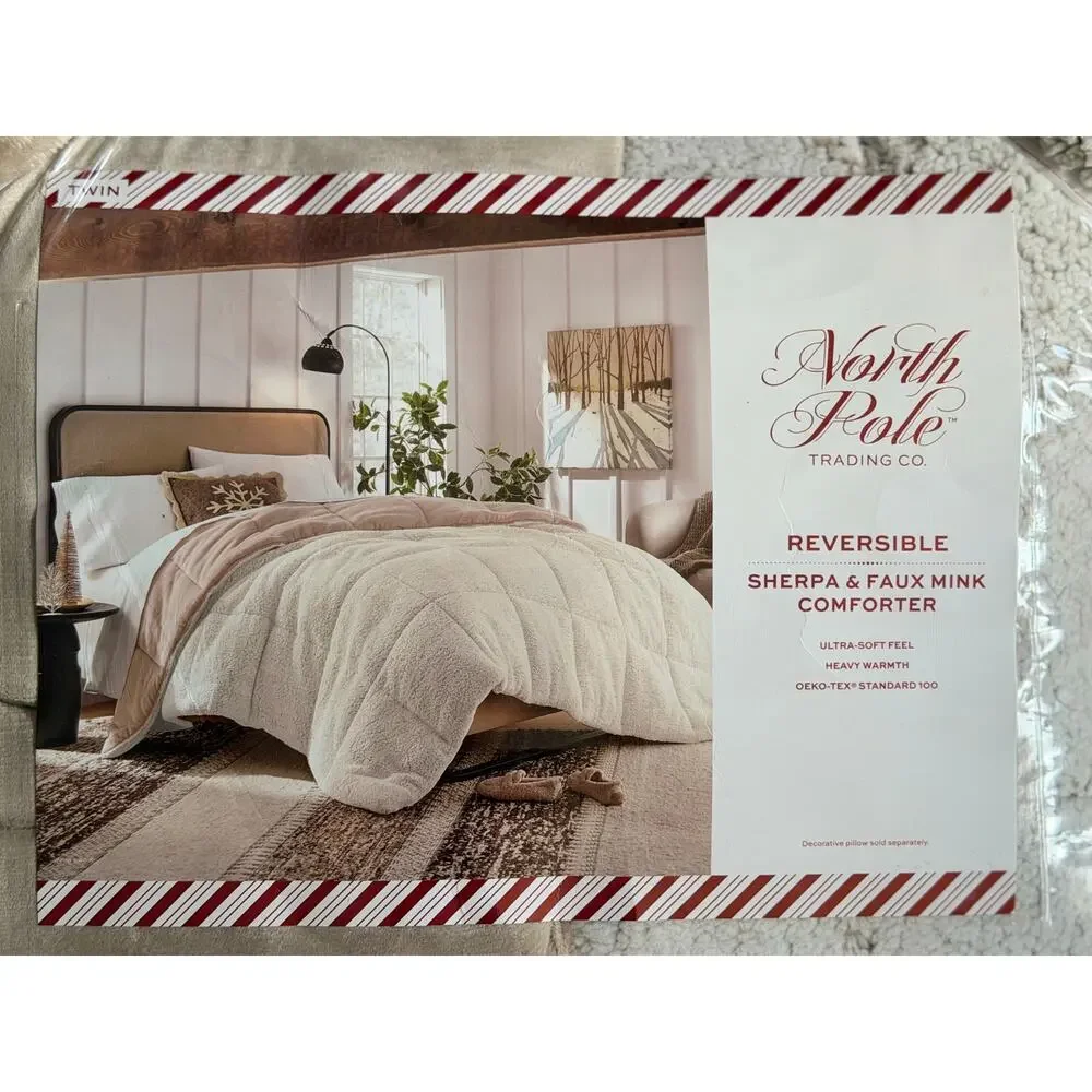 NEW! North Pole Trading Co. Reversible Faux Mink & Sherpa Comforter Twin
